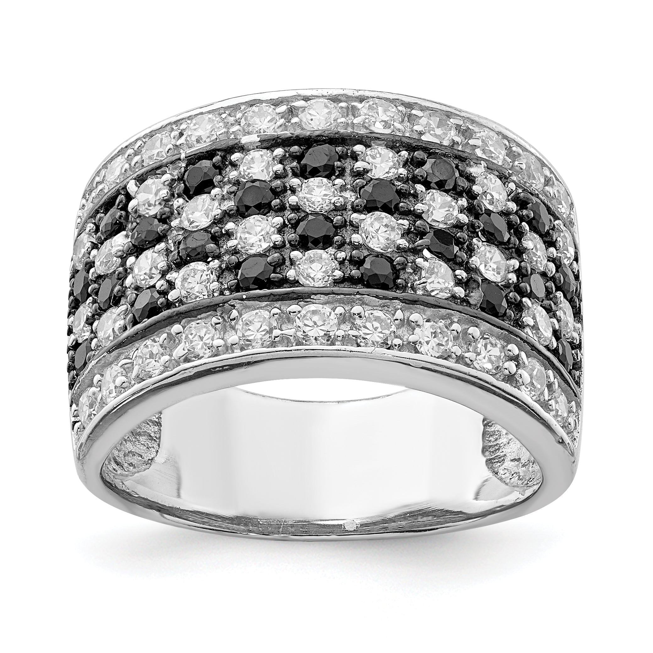 Sterlingsilber Rhodium Schwarz & Weiß Zirkonia Schachbrett Ring