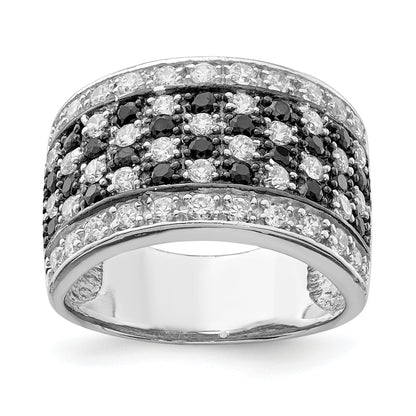Sterlingsilber Rhodium Schwarz & Weiß Zirkonia Schachbrett Ring