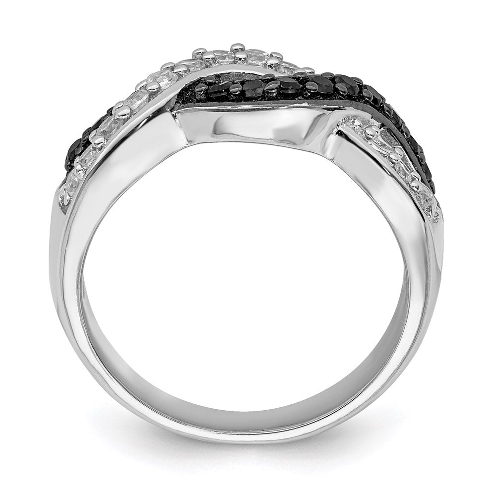 Sterlingsilber Rhodium Schwarz und Klar Zirkonia Gewellt Ring