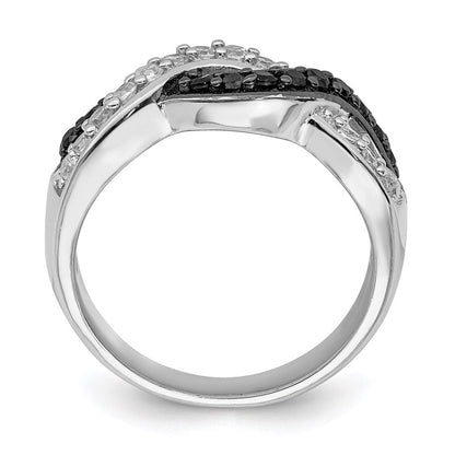 Sterlingsilber Rhodium Schwarz und Klar Zirkonia Gewellt Ring