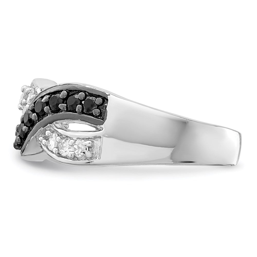Sterlingsilber Rhodium Schwarz und Klar Zirkonia Gewellt Ring