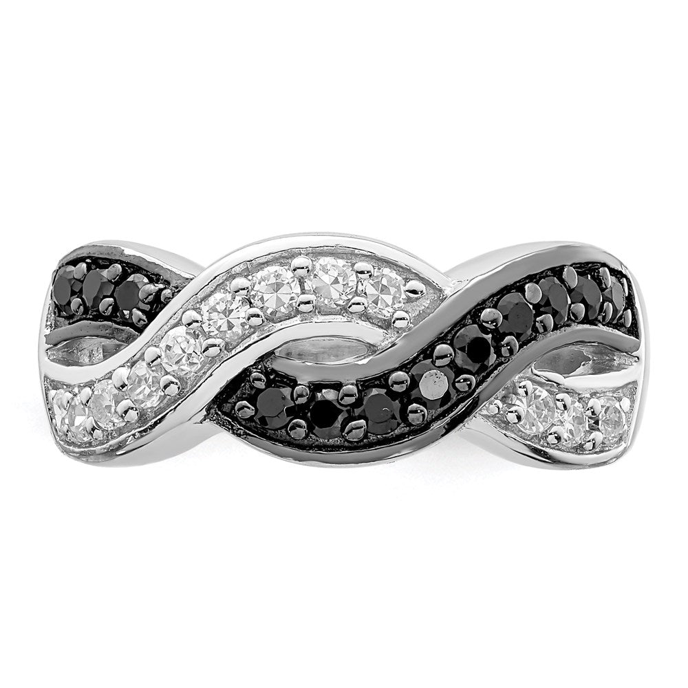 Sterlingsilber Rhodium Schwarz und Klar Zirkonia Gewellt Ring