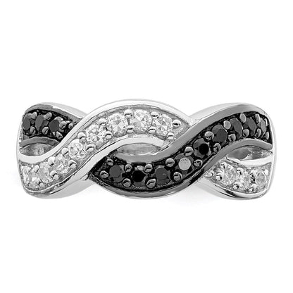 Sterlingsilber Rhodium Schwarz und Klar Zirkonia Gewellt Ring