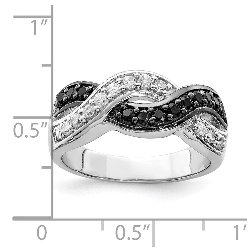 Sterlingsilber Rhodium Schwarz und Klar Zirkonia Gewellt Ring