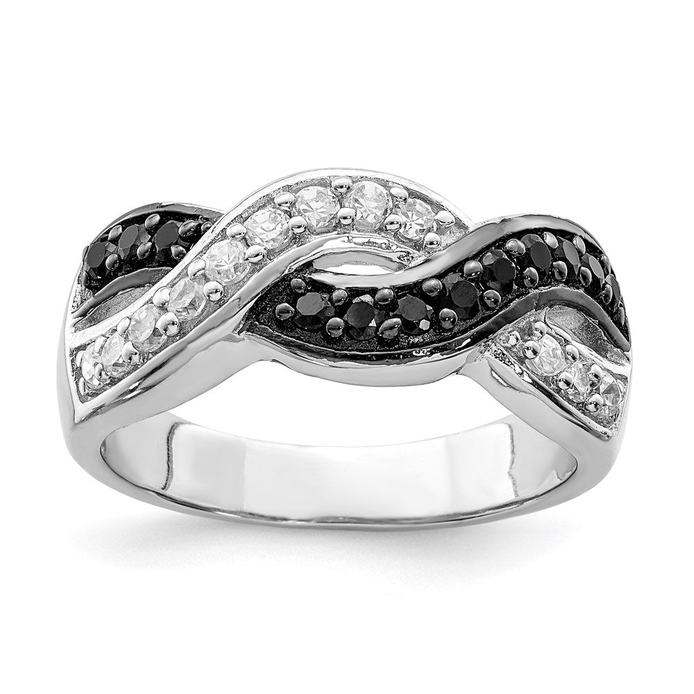 Sterlingsilber Rhodium Schwarz und Klar Zirkonia Gewellt Ring