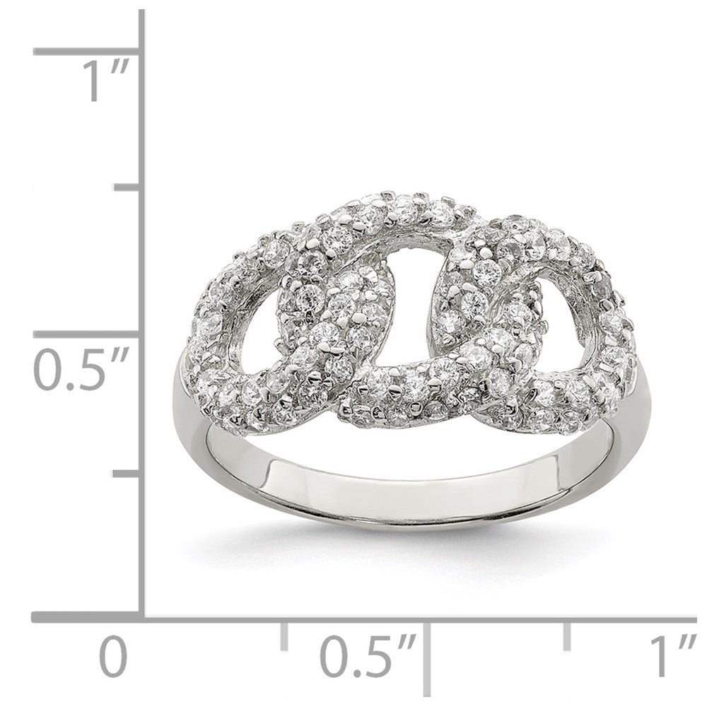 Sterlingsilber Poliert Drei Interlocking Zirkonia Kreise Ring (size 7 Nur)