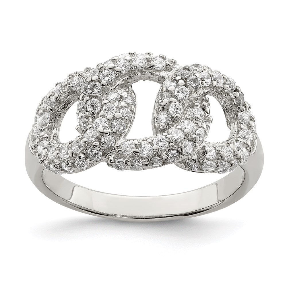 Sterlingsilber Poliert Drei Interlocking Zirkonia Kreise Ring (size 7 Nur)