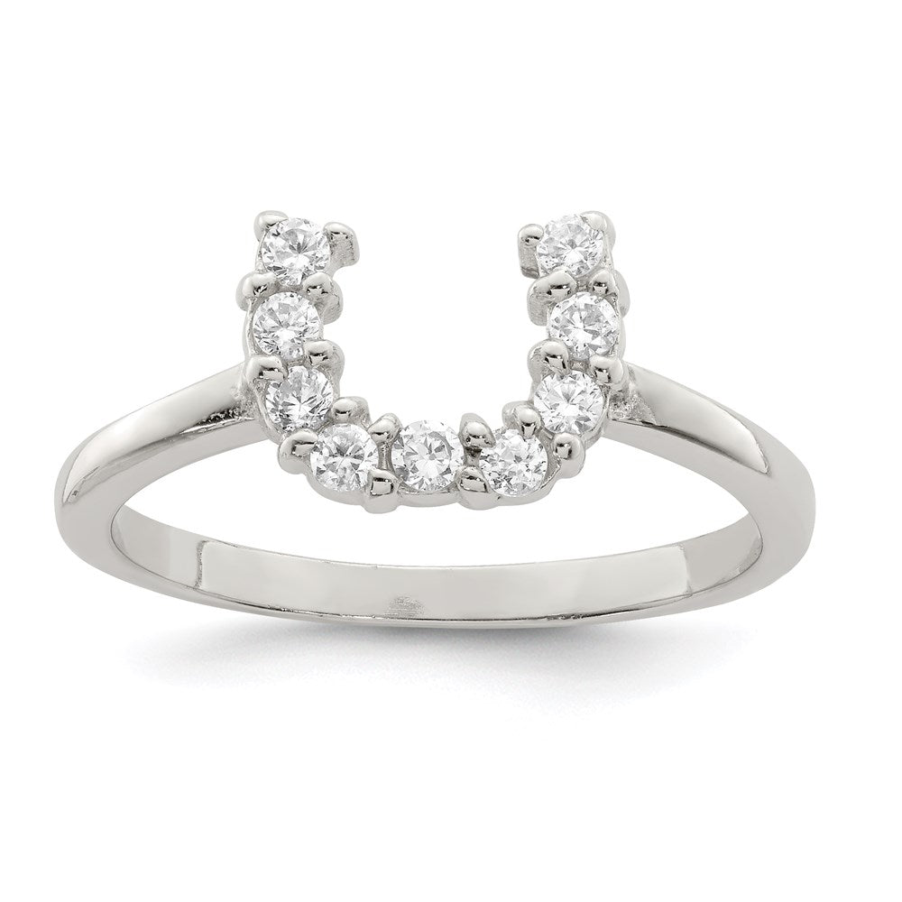 Sterlingsilber Rhodiniert Poliert U Geformt Klar Zirkonia Ring