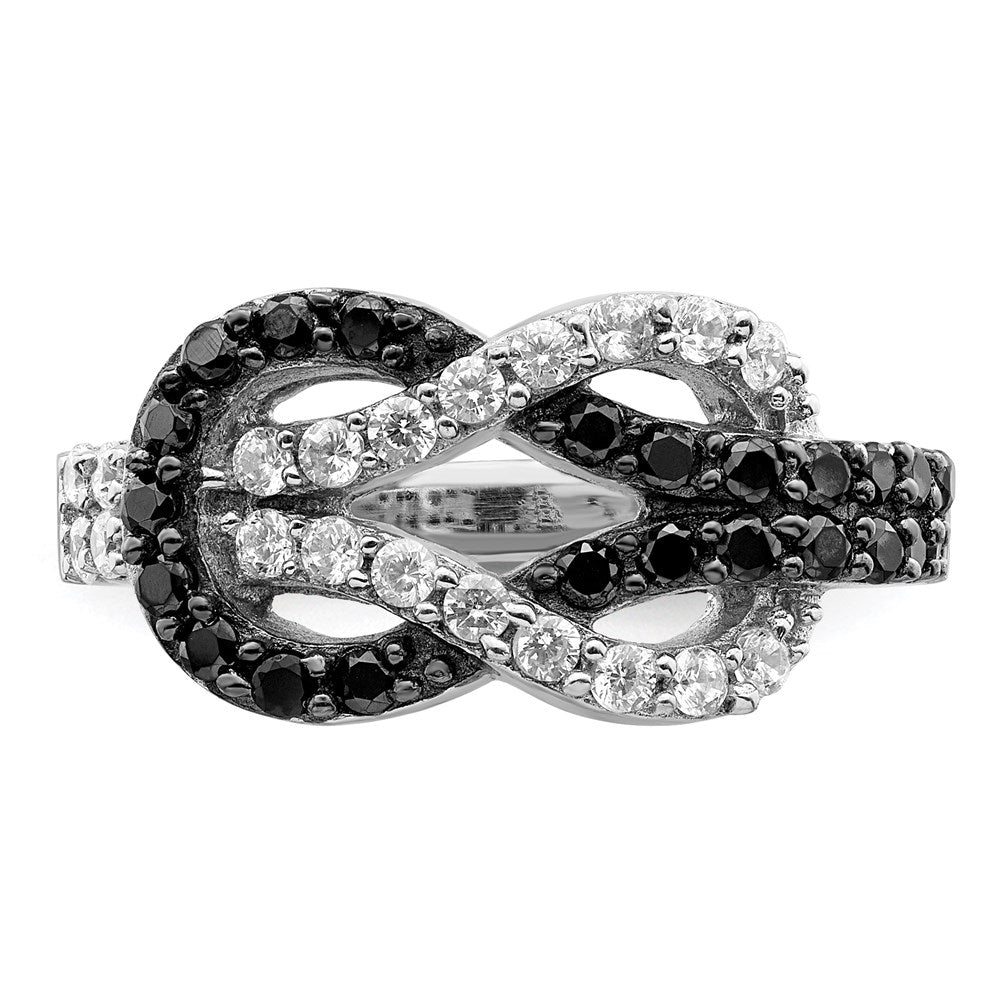 Sterlingsilber Rhodium Schwarz und Klar Zirkonia Liebe Knoten Ring