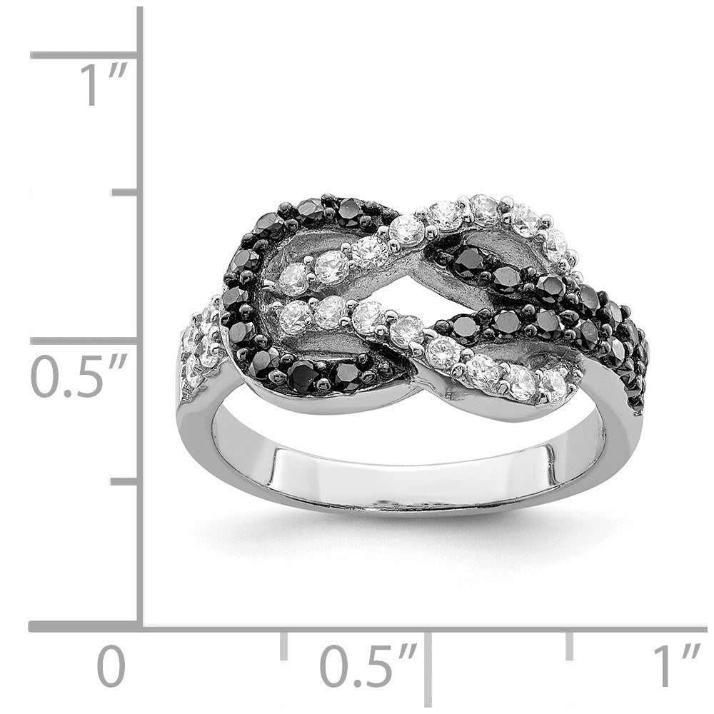 Sterlingsilber Rhodium Schwarz und Klar Zirkonia Liebe Knoten Ring