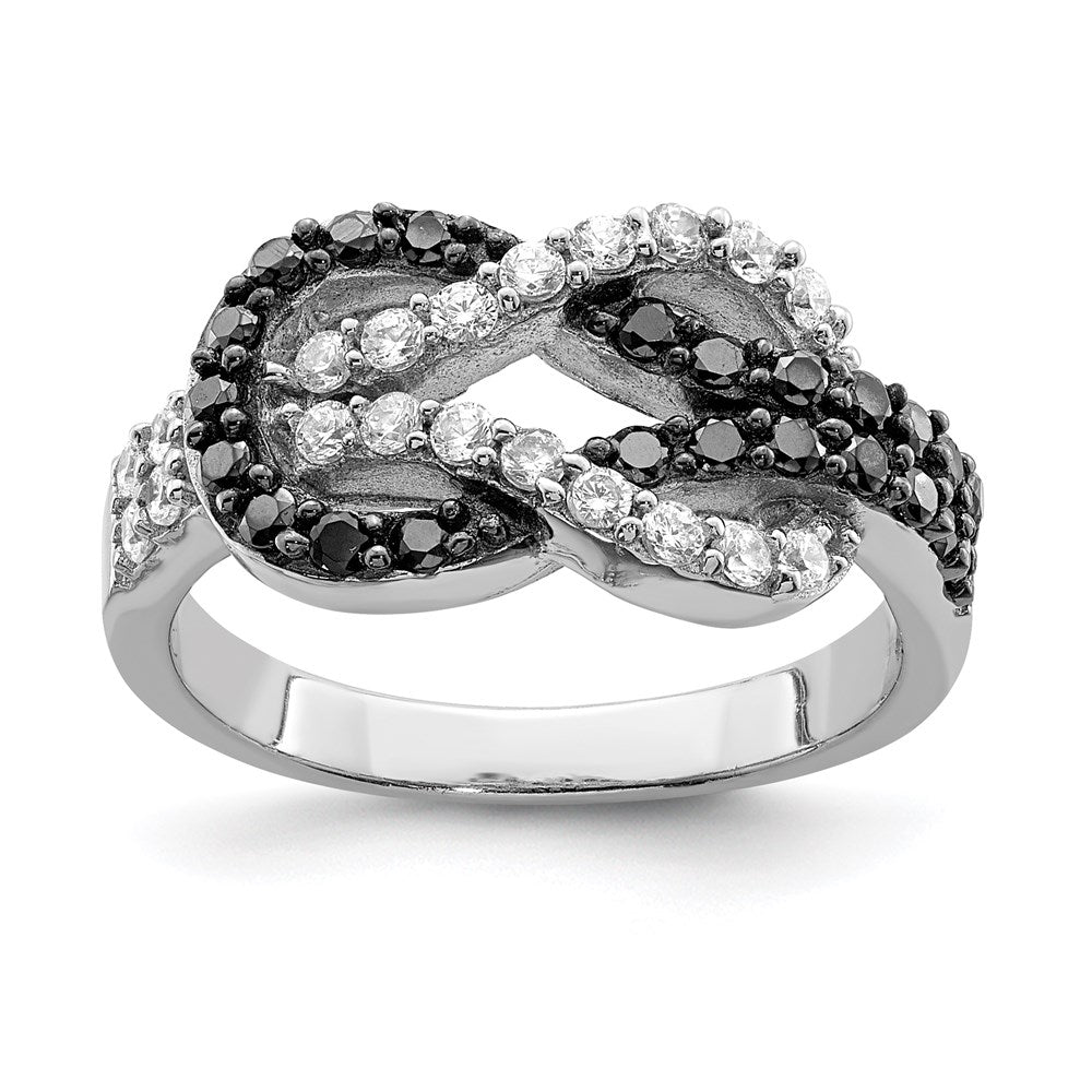 Sterlingsilber Rhodium Schwarz und Klar Zirkonia Liebe Knoten Ring