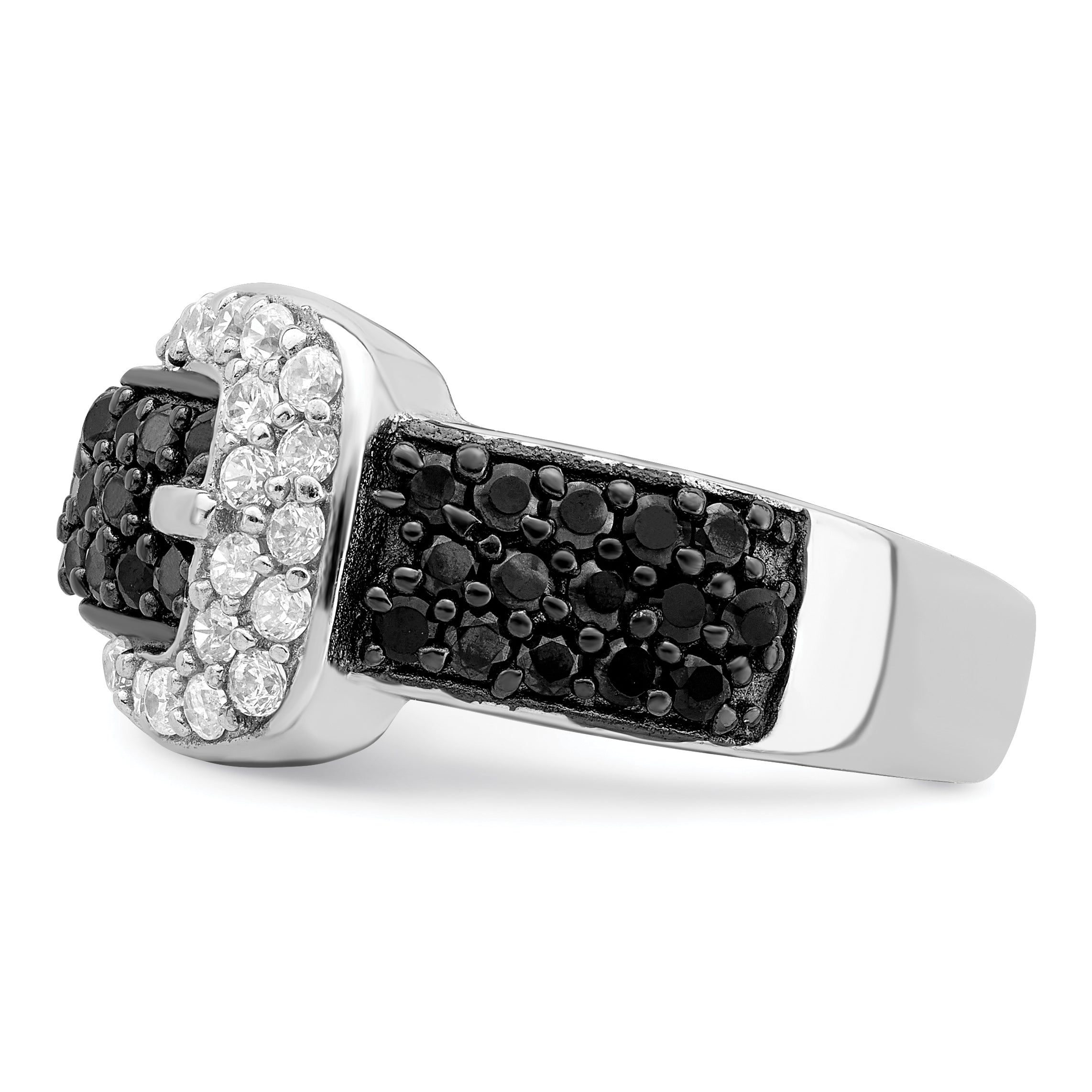 Sterlingsilber Rhodium Schwarz und Klar Zirkonia Schnalle Ring