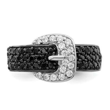 Sterlingsilber Rhodium Schwarz und Klar Zirkonia Schnalle Ring