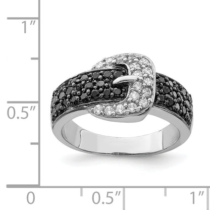Sterlingsilber Rhodium Schwarz und Klar Zirkonia Schnalle Ring