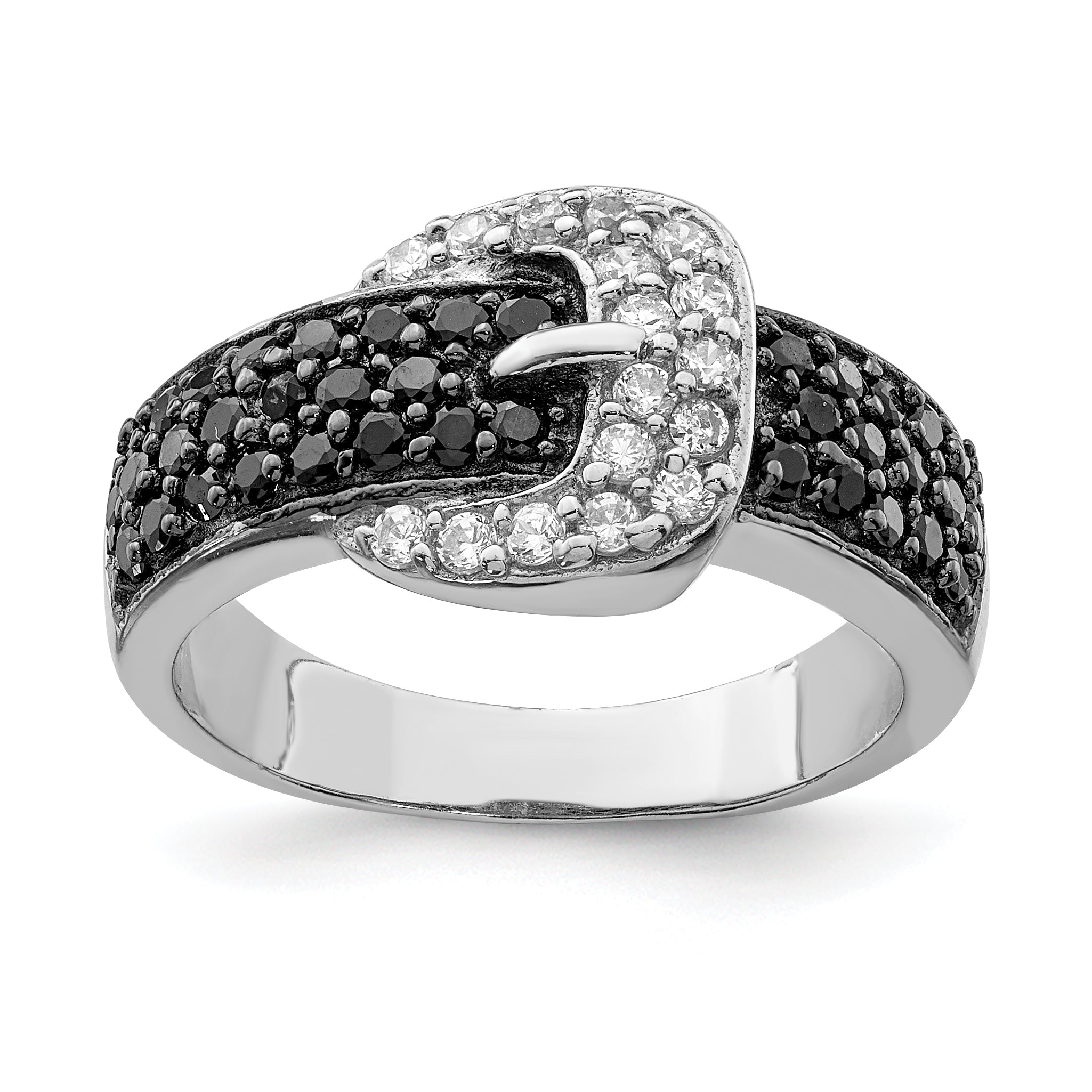 Sterlingsilber Rhodium Schwarz und Klar Zirkonia Schnalle Ring
