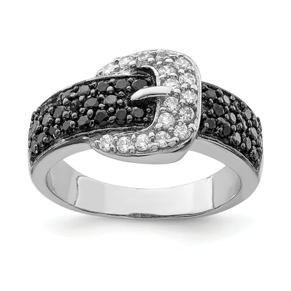 Sterlingsilber Rhodium Schwarz und Klar Zirkonia Schnalle Ring