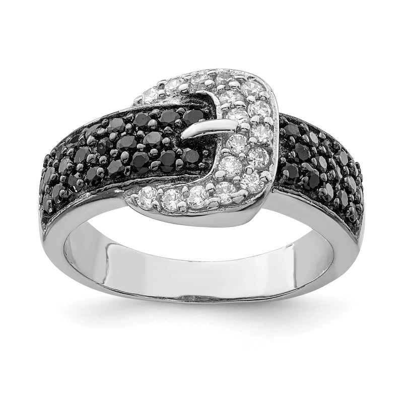 Sterlingsilber Rhodium Schwarz und Klar Zirkonia Schnalle Ring
