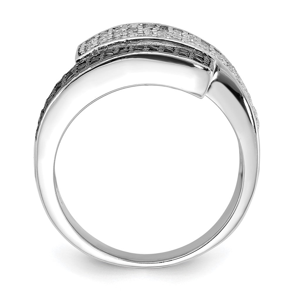 Sterlingsilber Rhodium Schwarz und Klar Zirkonia Overlapping Ring