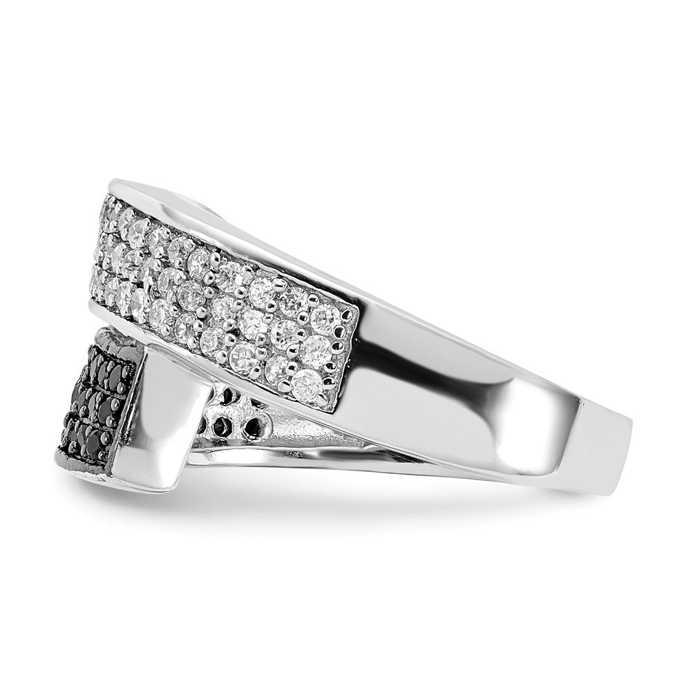 Sterlingsilber Rhodium Schwarz und Klar Zirkonia Overlapping Ring