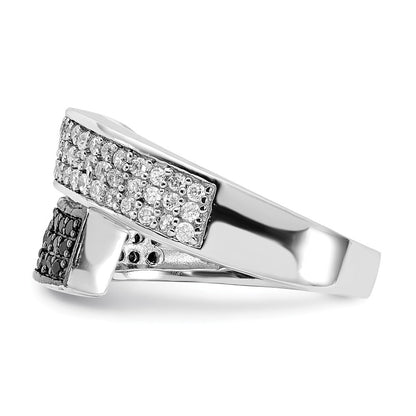 Sterlingsilber Rhodium Schwarz und Klar Zirkonia Overlapping Ring