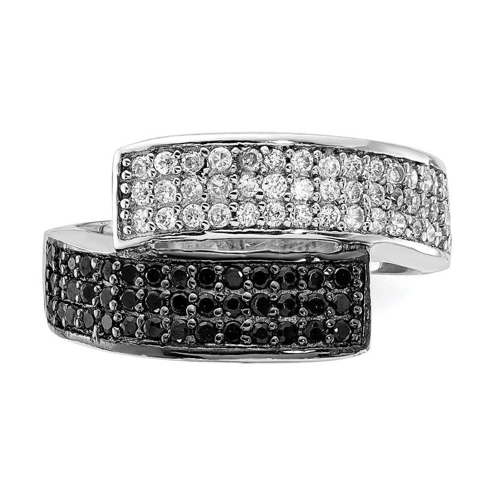 Sterlingsilber Rhodium Schwarz und Klar Zirkonia Overlapping Ring