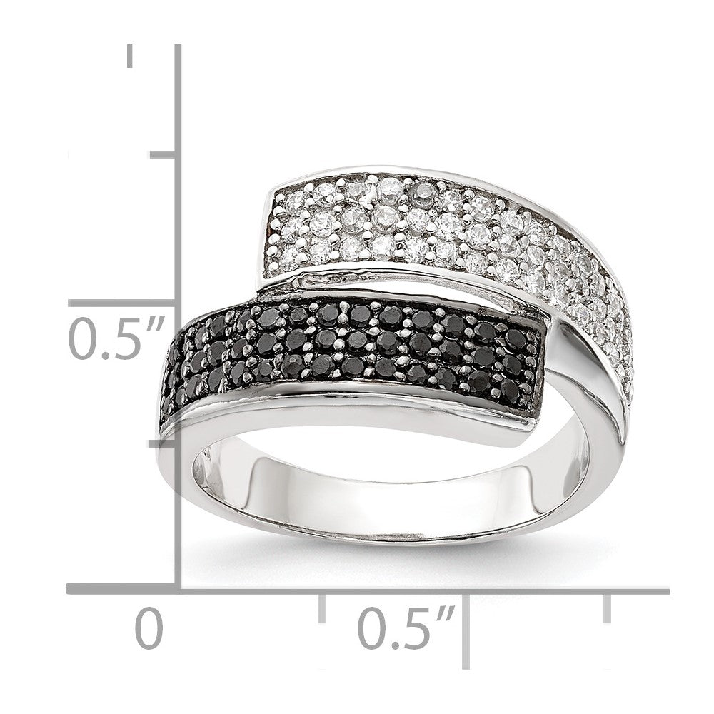 Sterlingsilber Rhodium Schwarz und Klar Zirkonia Overlapping Ring