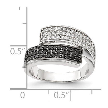 Sterlingsilber Rhodium Schwarz und Klar Zirkonia Overlapping Ring