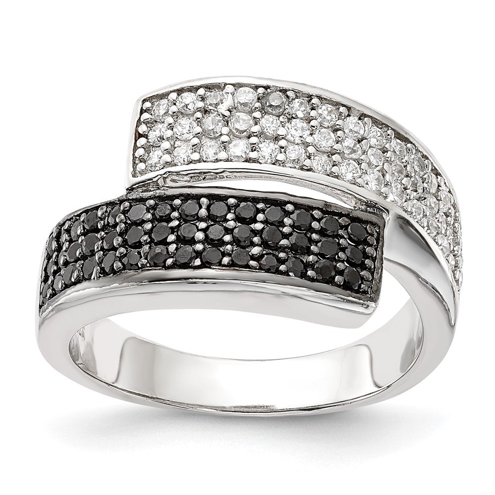 Sterlingsilber Rhodium Schwarz und Klar Zirkonia Overlapping Ring