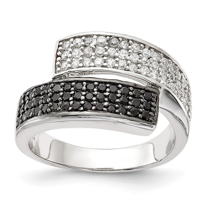 Sterlingsilber Rhodium Schwarz und Klar Zirkonia Overlapping Ring