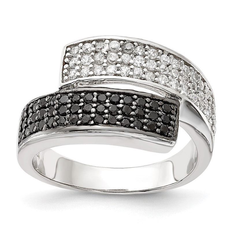 Sterlingsilber Rhodium Schwarz und Klar Zirkonia Overlapping Ring