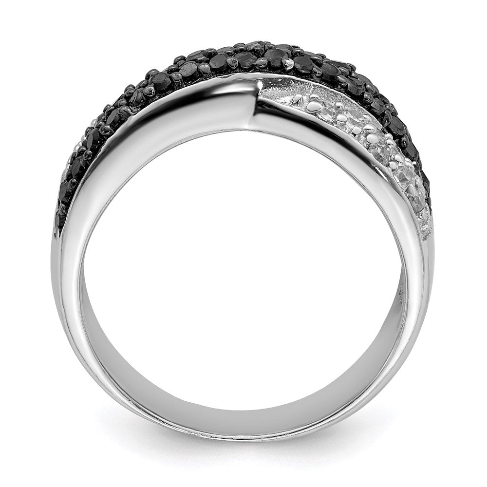 Sterlingsilber Rhodium Schwarz & Weiß Zirkonia Crossed Ring
