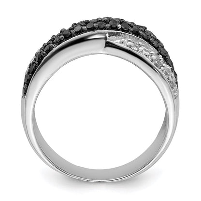 Sterlingsilber Rhodium Schwarz & Weiß Zirkonia Crossed Ring