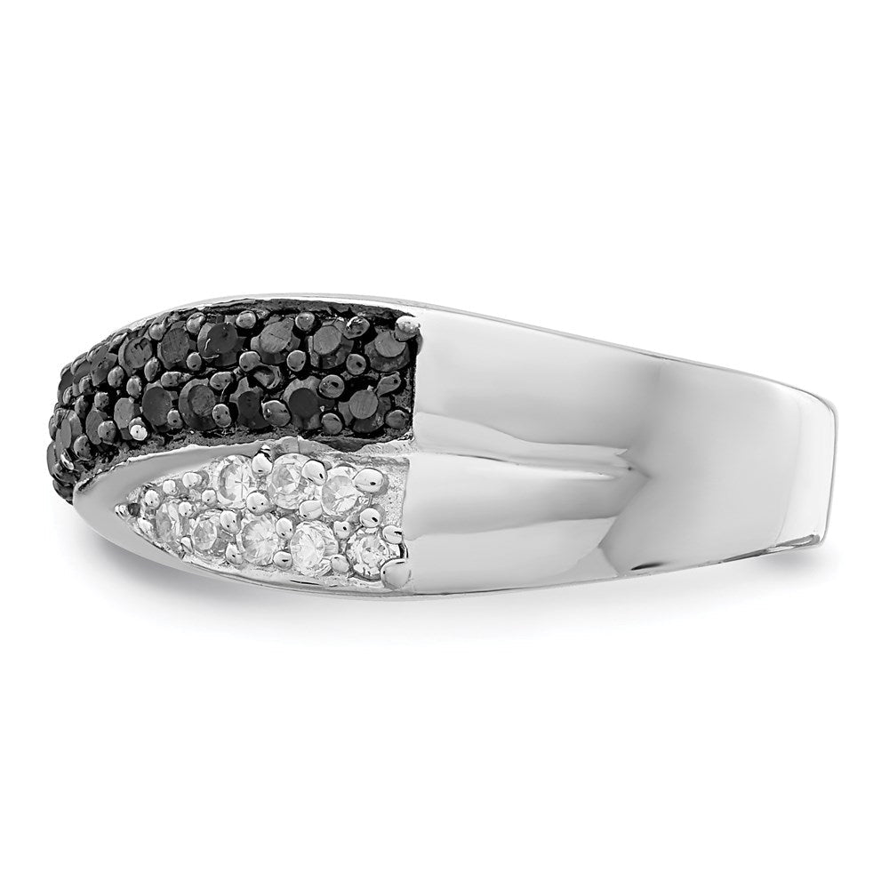 Sterlingsilber Rhodium Schwarz & Weiß Zirkonia Crossed Ring