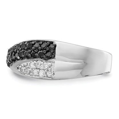 Sterlingsilber Rhodium Schwarz & Weiß Zirkonia Crossed Ring