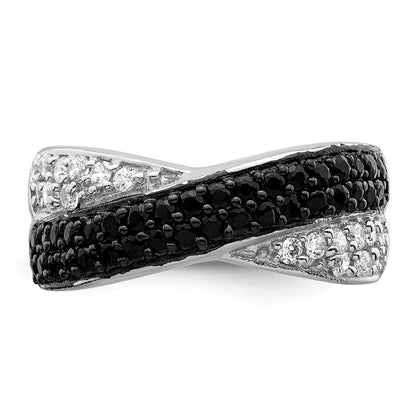 Sterlingsilber Rhodium Schwarz & Weiß Zirkonia Crossed Ring