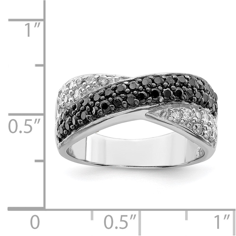 Sterlingsilber Rhodium Schwarz & Weiß Zirkonia Crossed Ring