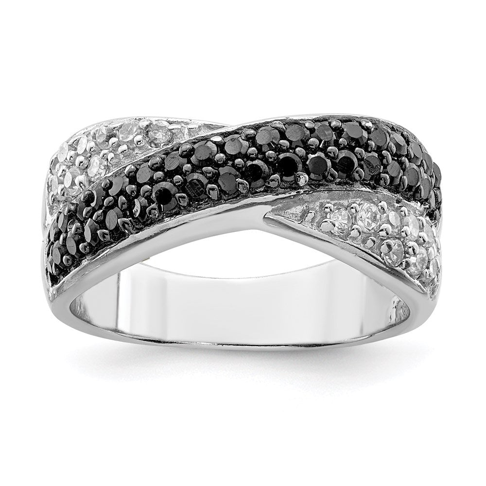 Sterlingsilber Rhodium Schwarz & Weiß Zirkonia Crossed Ring