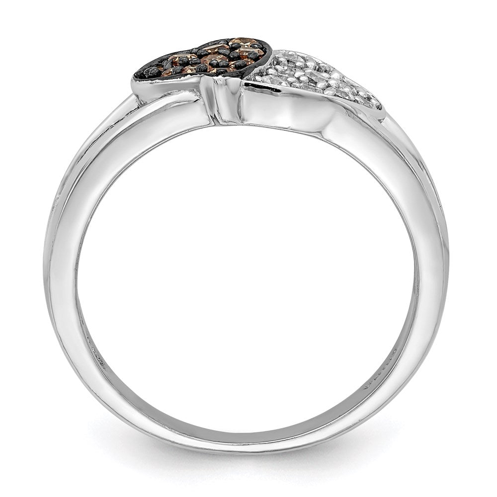 Sterlingsilber Rhodium Klar & Champagne Zirkonia Herzen Ring (size 7 Nur)