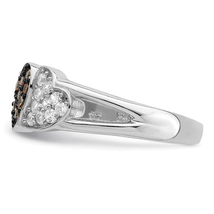 Sterlingsilber Rhodium Klar & Champagne Zirkonia Herzen Ring (size 7 Nur)