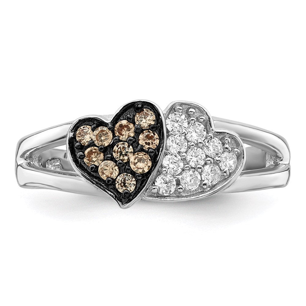 Sterlingsilber Rhodium Klar & Champagne Zirkonia Herzen Ring (size 7 Nur)