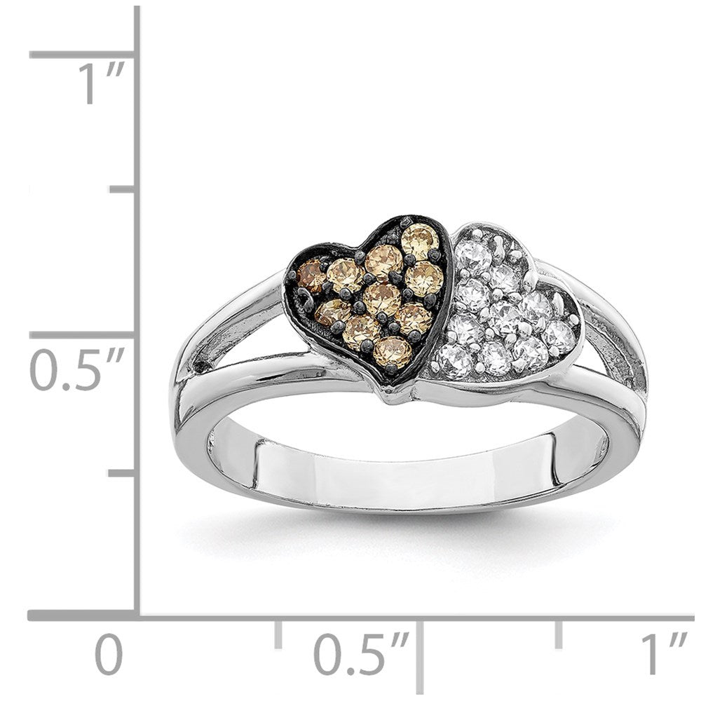 Sterlingsilber Rhodium Klar & Champagne Zirkonia Herzen Ring (size 7 Nur)