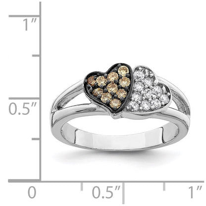 Sterlingsilber Rhodium Klar & Champagne Zirkonia Herzen Ring (size 7 Nur)