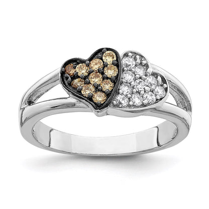 Sterlingsilber Rhodium Klar & Champagne Zirkonia Herzen Ring (size 7 Nur)