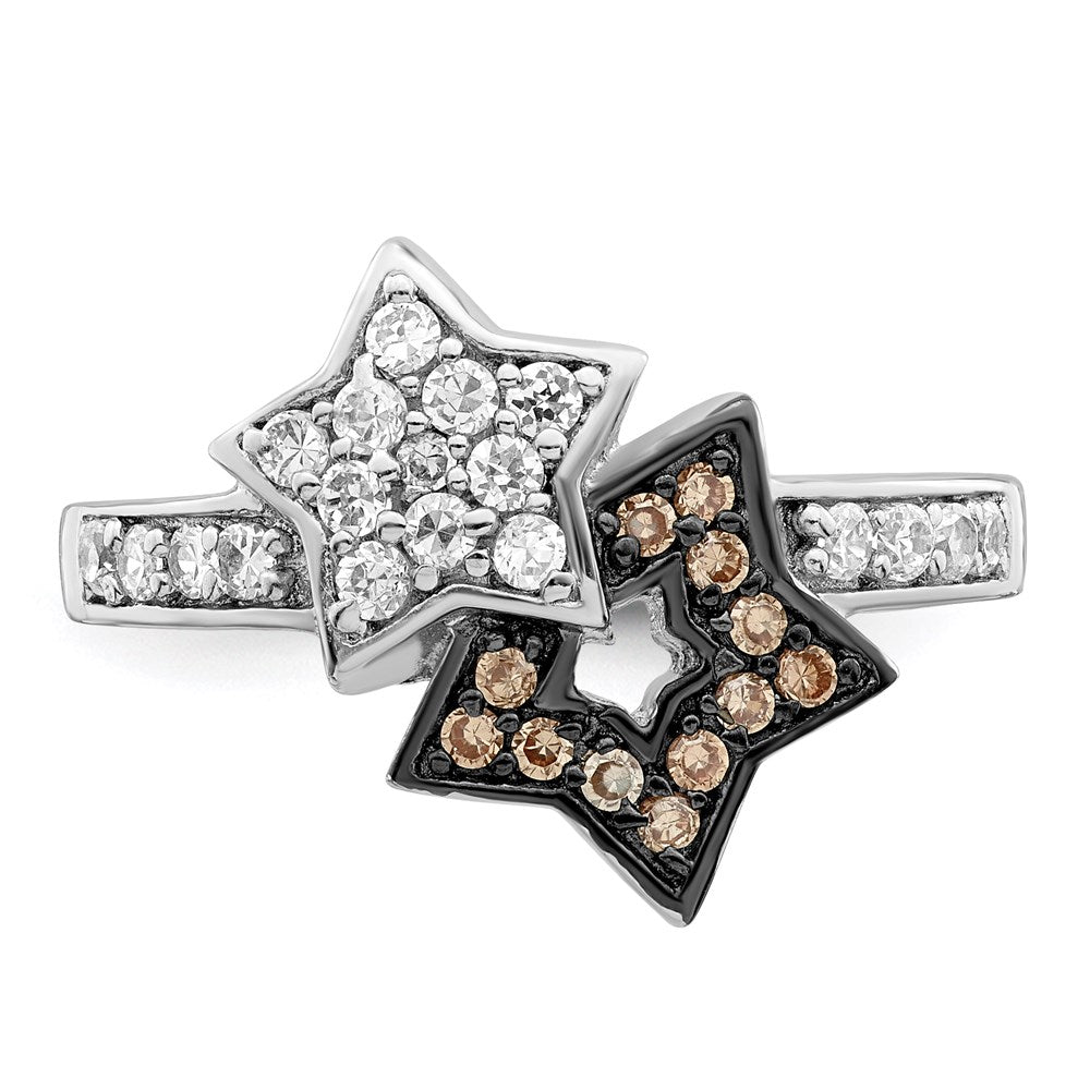 Sterlingsilber Rhodium Klar & Champagne Zirkonia Sterne Ring