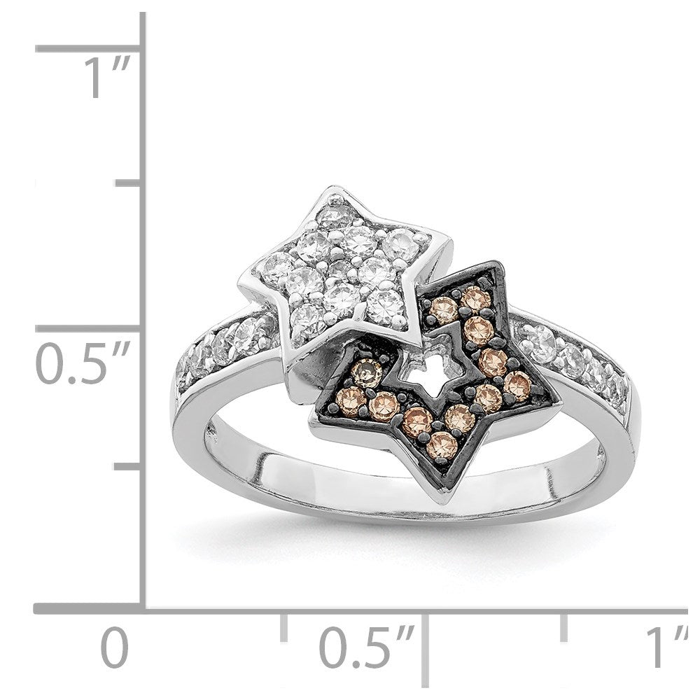 Sterlingsilber Rhodium Klar & Champagne Zirkonia Sterne Ring