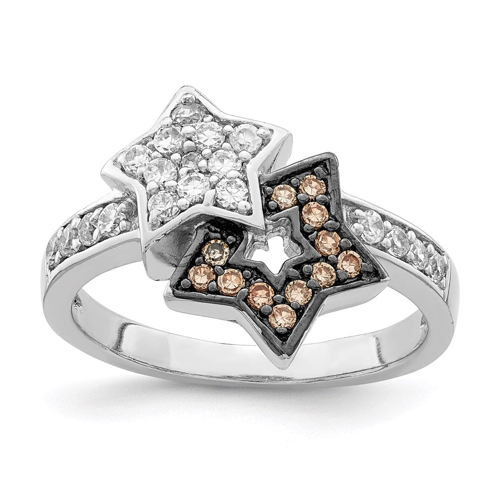 Sterlingsilber Rhodium Klar & Champagne Zirkonia Sterne Ring