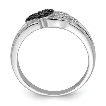Sterlingsilber Rhodium Klar & Schwarz Zirkonia Herzen Ring