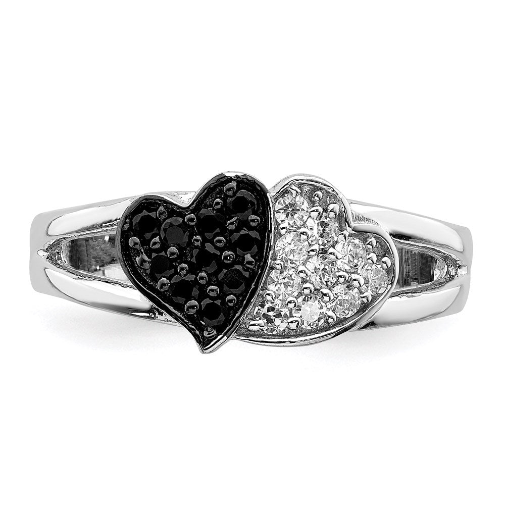 Sterlingsilber Rhodium Klar & Schwarz Zirkonia Herzen Ring