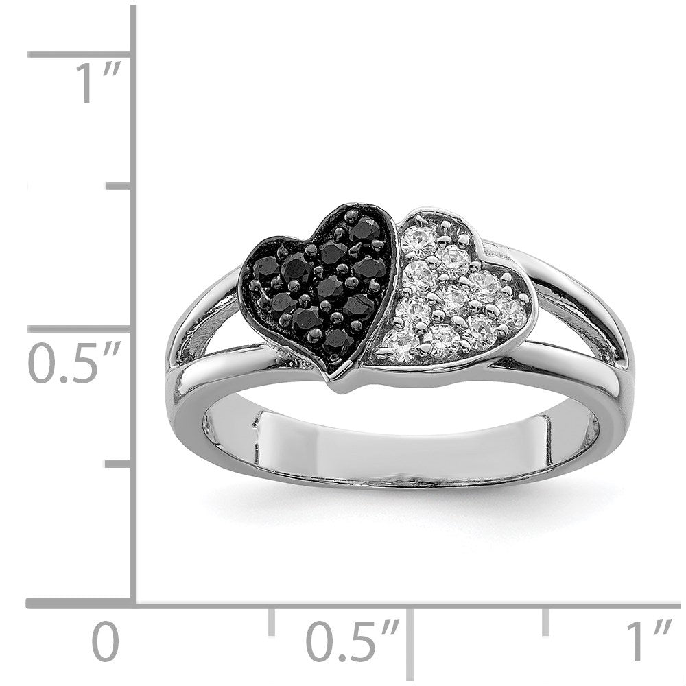 Sterlingsilber Rhodium Klar & Schwarz Zirkonia Herzen Ring