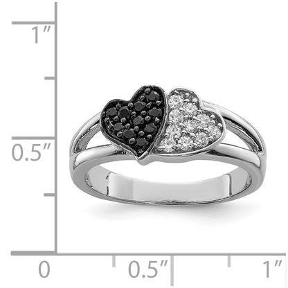 Sterlingsilber Rhodium Klar & Schwarz Zirkonia Herzen Ring